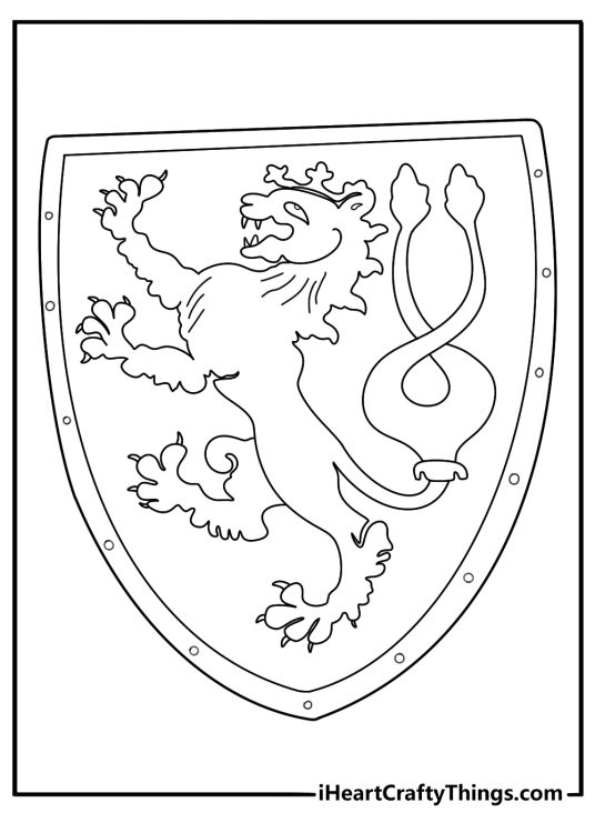 coloring sheet knight shield with lion coat of arms