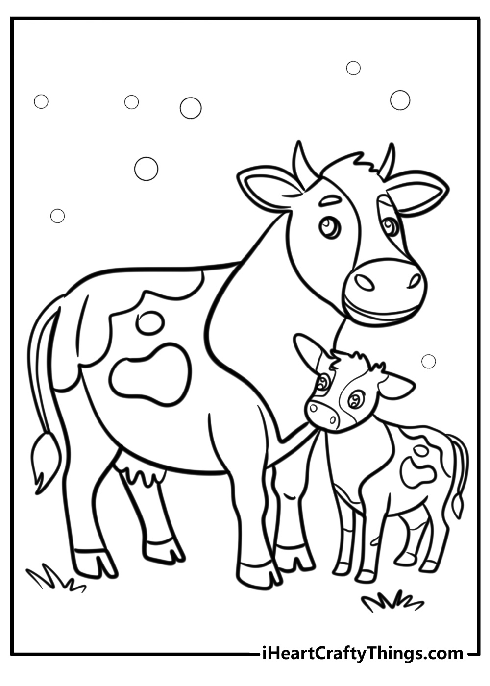 Cow and calf standing together fun printable coloring sheet