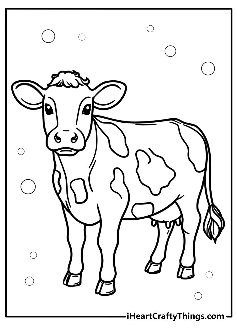 Cow with big eyes and spots detailed coloring sheet