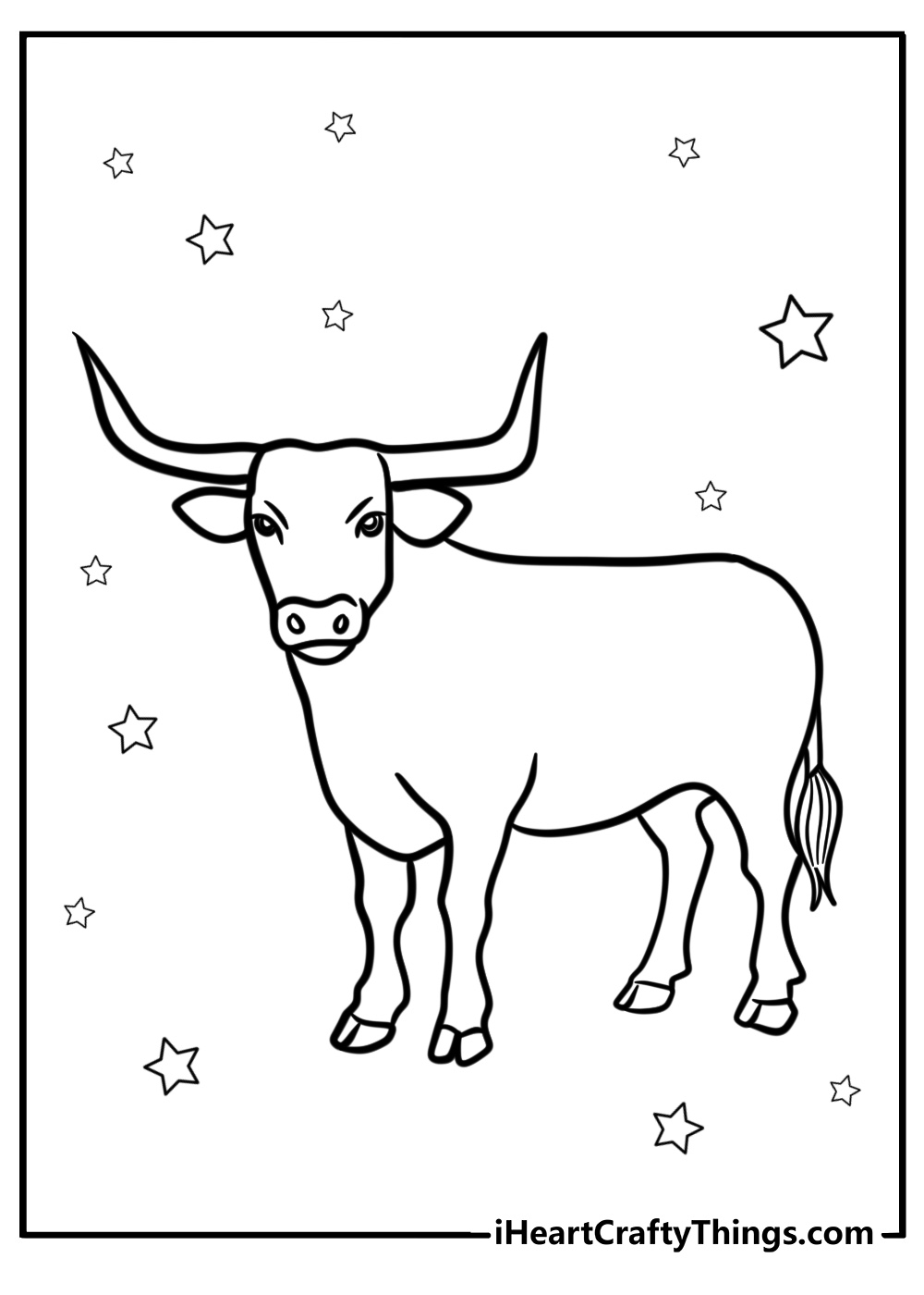 Cow with large horns fun coloring sheet