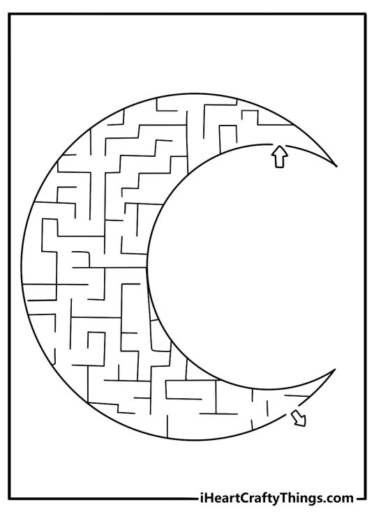 crescent moon maze coloring page simple puzzle for kids printable