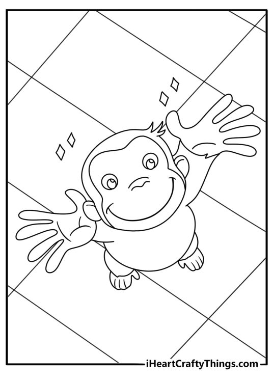 curious george featured reaching out to us from below free coloring printable for kids