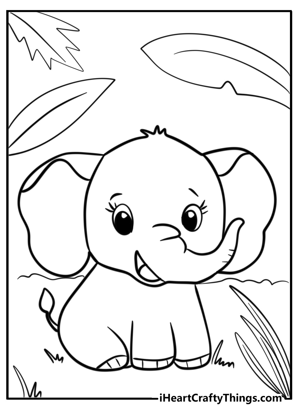 Cute animals coloring page of blushing elephant outline for kids