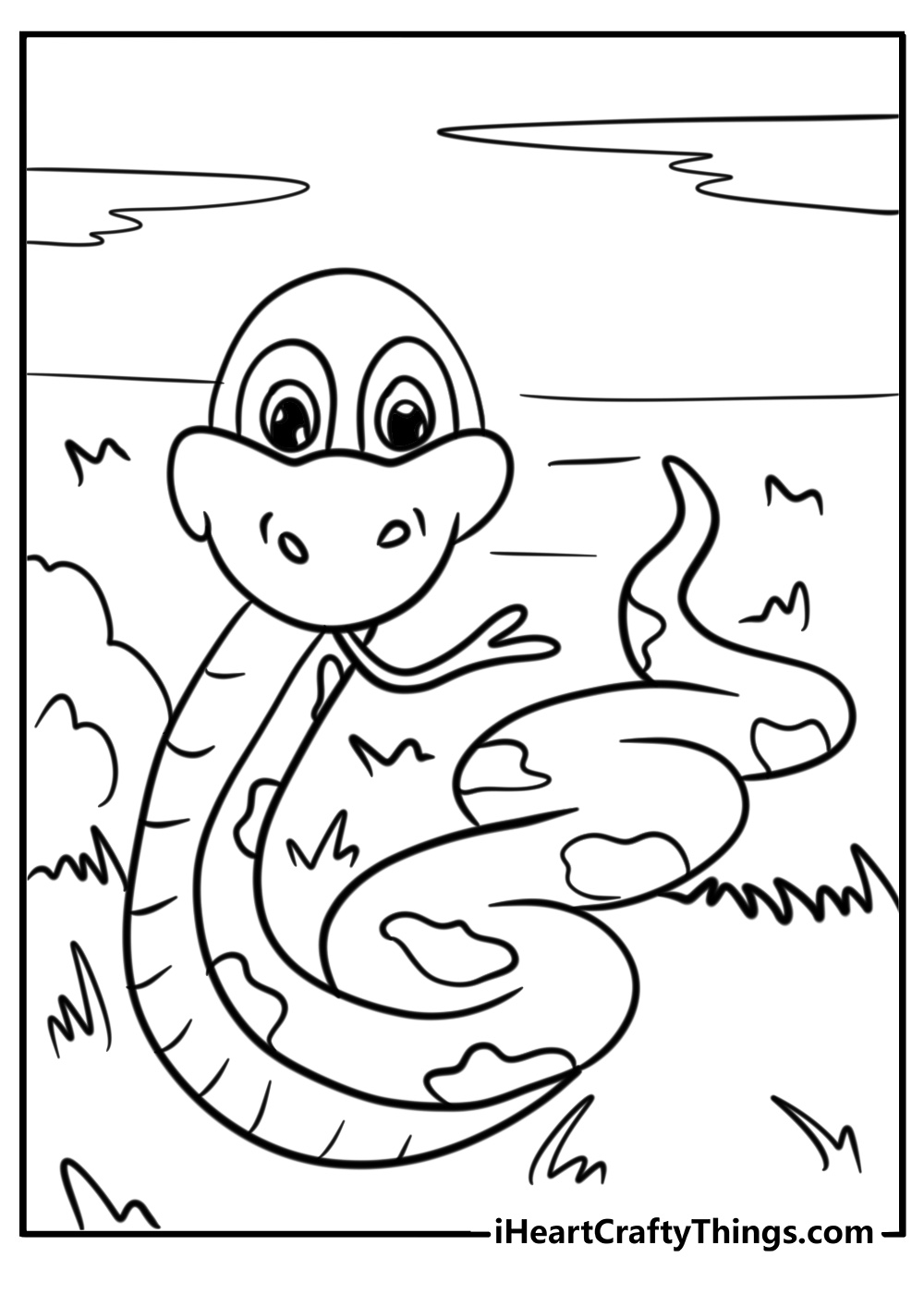 Cute animals coloring page of snake hissing outline