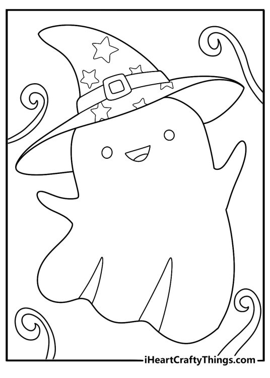 cute ghost in a little witch hat for kids printable