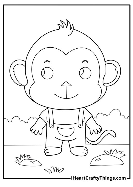 cute monkey wearing overalls easy coloring page