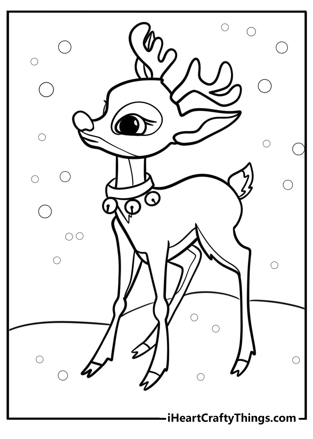 Cute reindeer with a red nose coloring page for kids