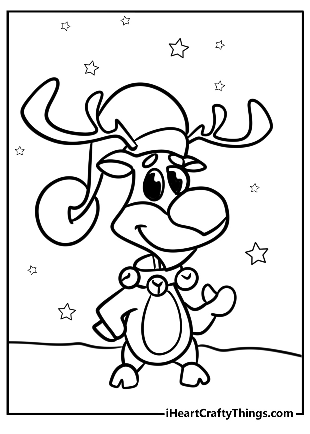 Cute reindeer with ajingle bell on its collar coloring sheet