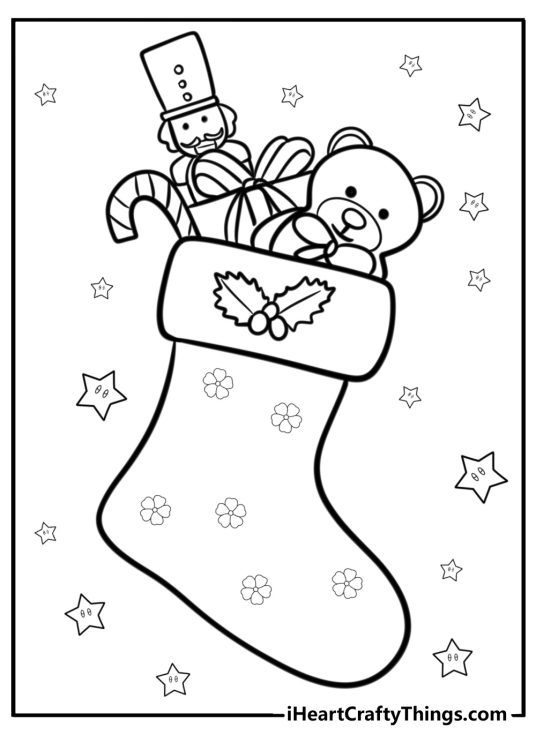 Cute stocking filled with gifts free coloring page pdf