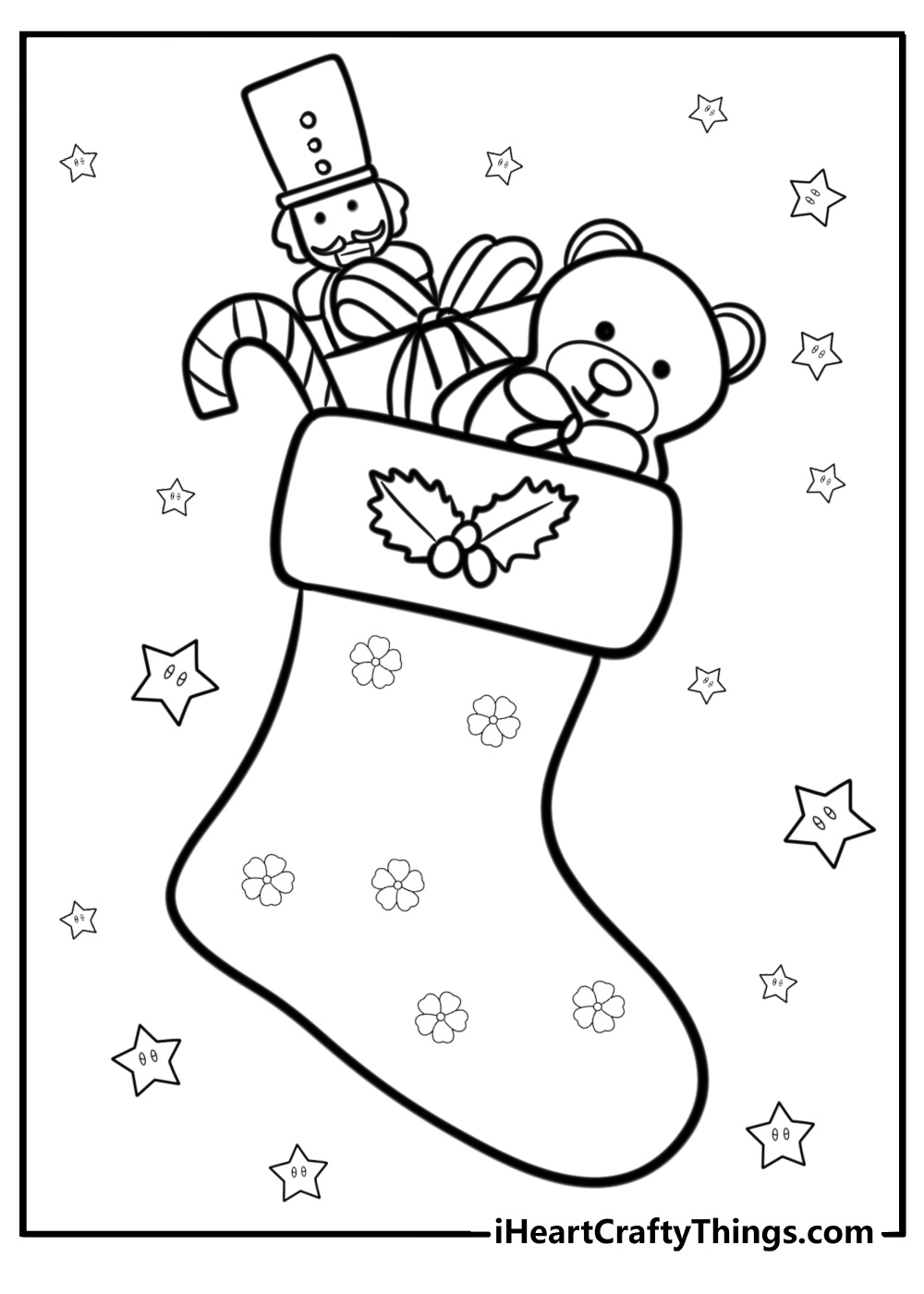 Cute stocking filled with gifts free coloring page pdf