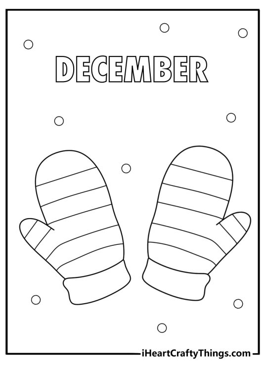 december coloring pages design featuring a pair of mittens with striped patterns