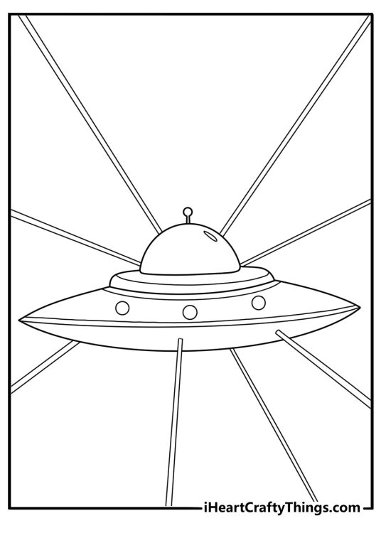 detailed alien spaceship shooting a laser beam coloring page for adults