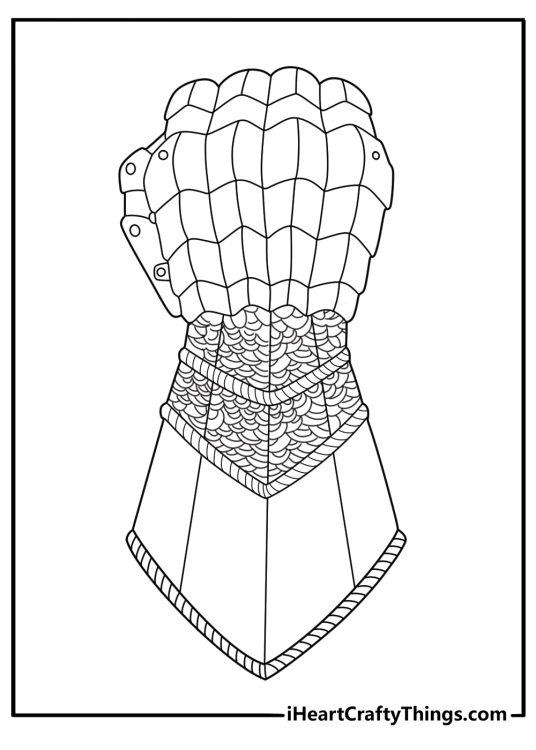 detailed coloring page armored gauntlets and chainmail pattern