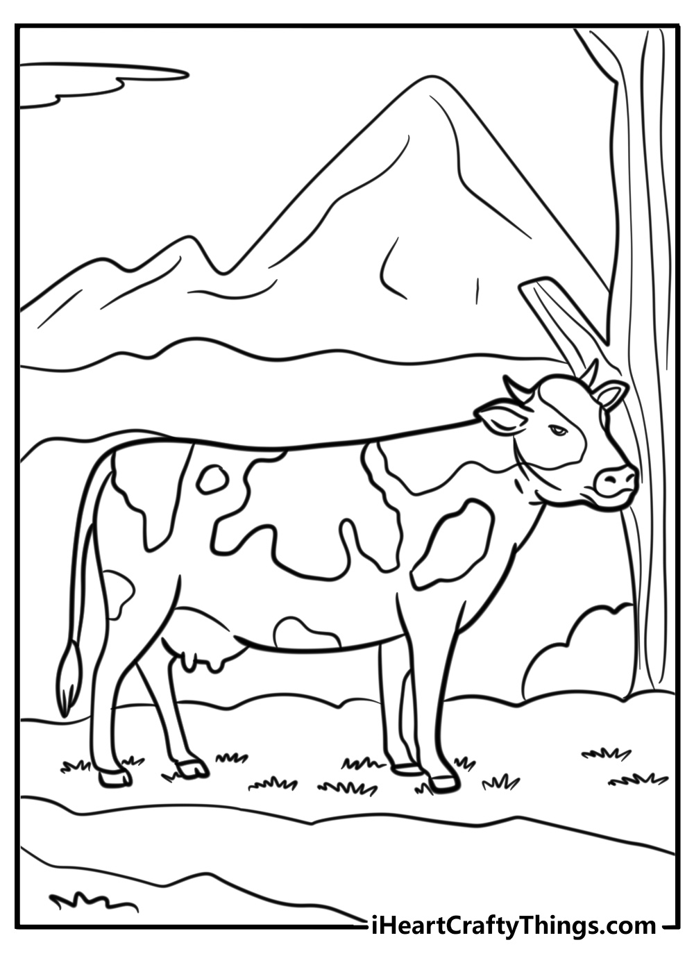 Detailed cow with spots coloring sheet