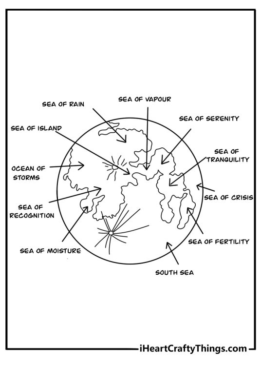 detailed moon map coloring sheet with seas and mountains for adults pdf