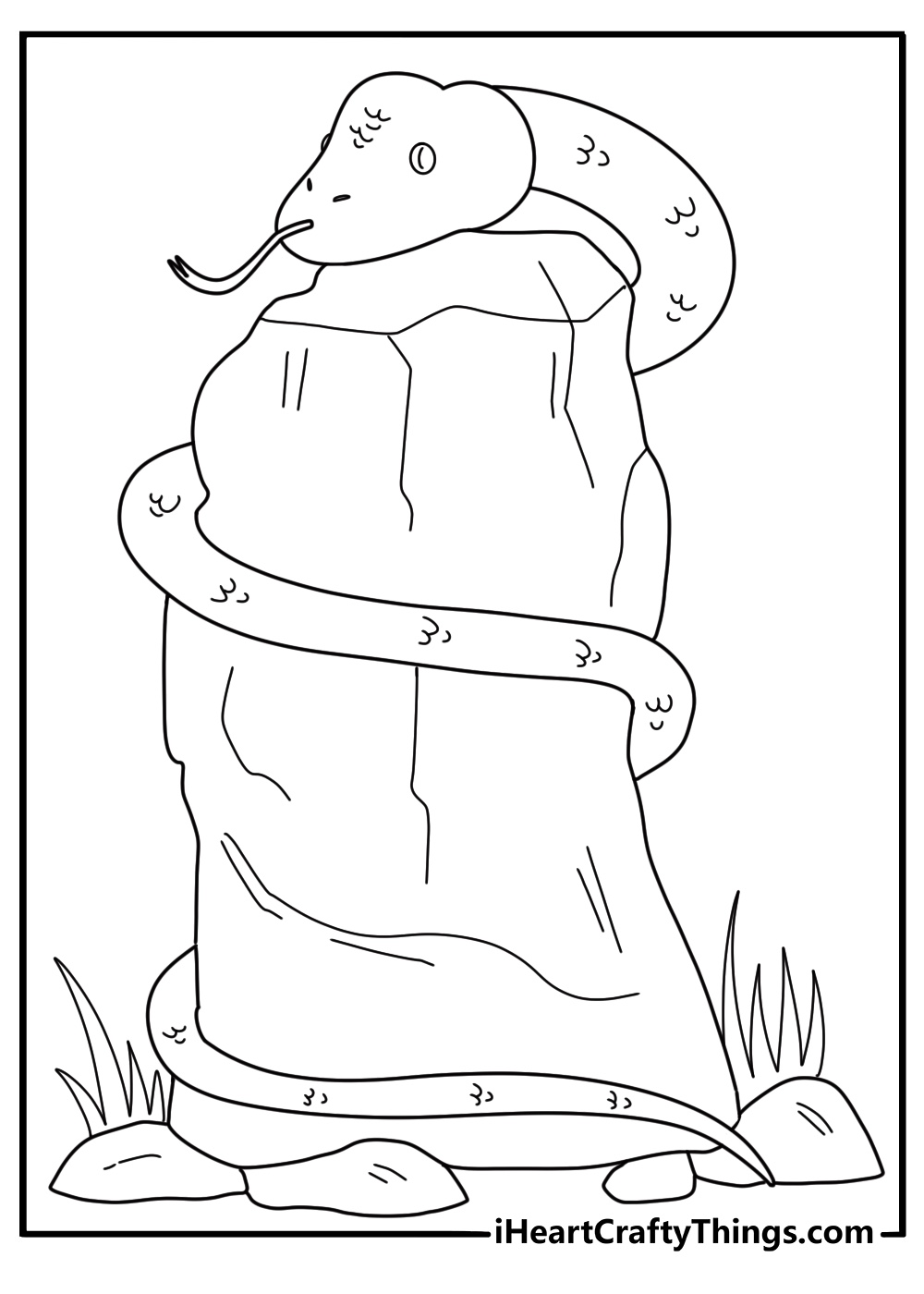 detailed snake wrapped around a large rock coloring sheet
