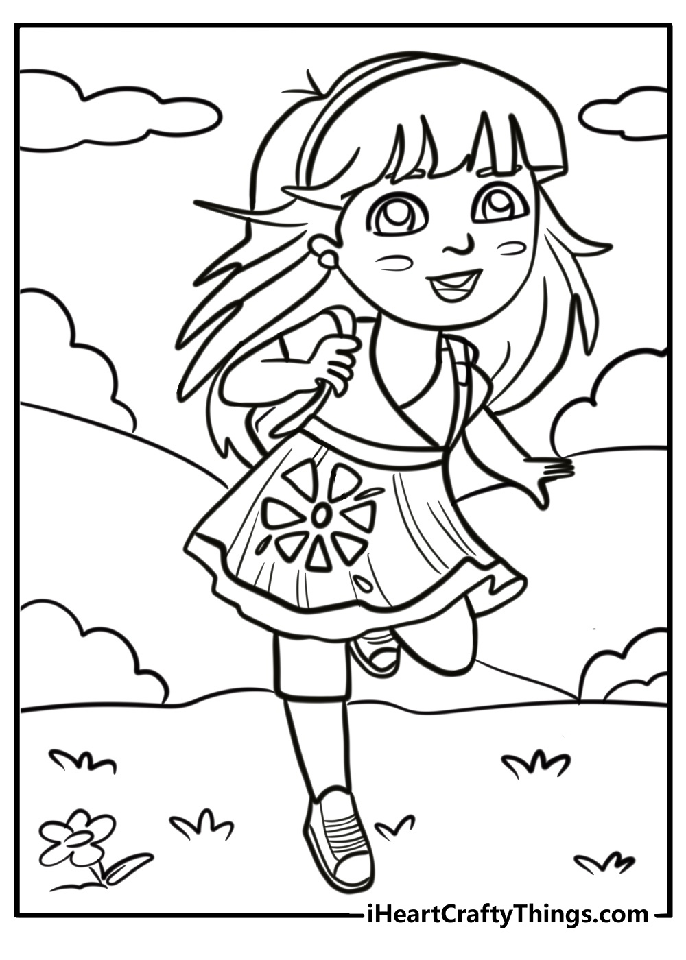 Dora and backpack ready for a new journey free printable coloring page