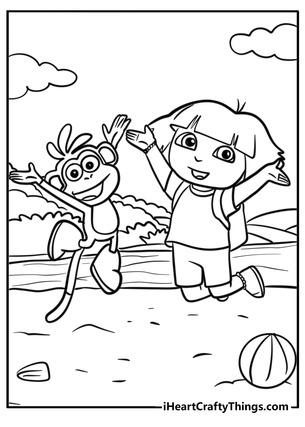 Dora and boots jumping with joy free coloring page pdf