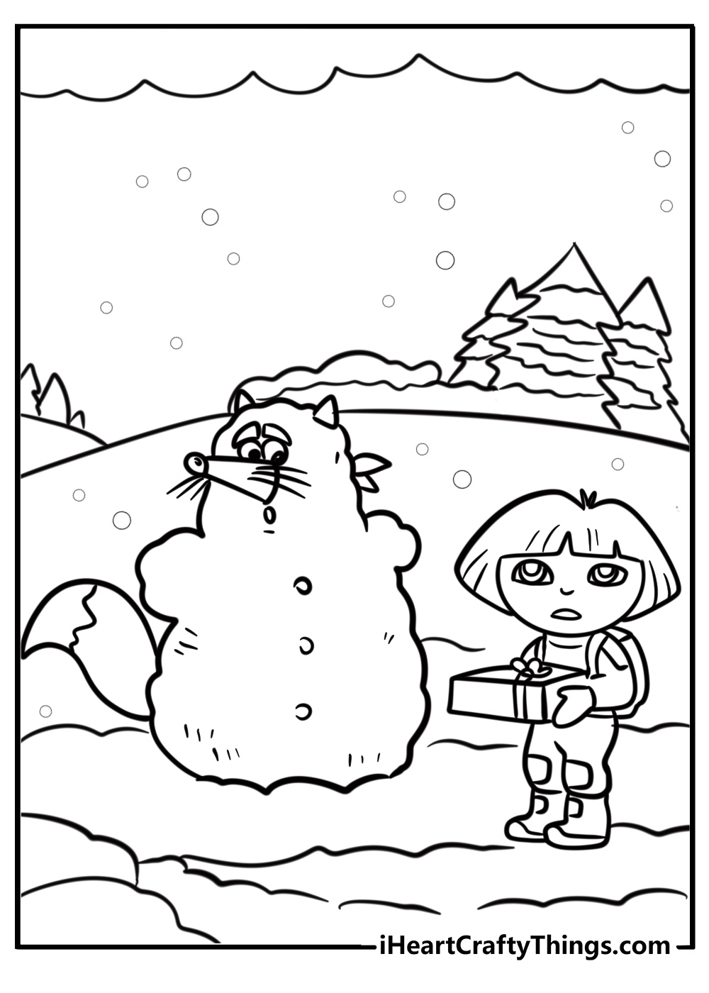 Dora and swiper together in a fun scene coloring page