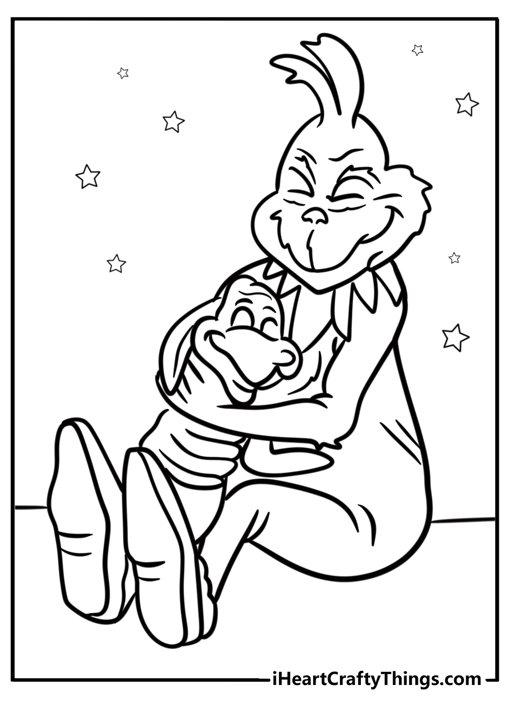 Draw the grinch hugging max in this fun coloring sheet