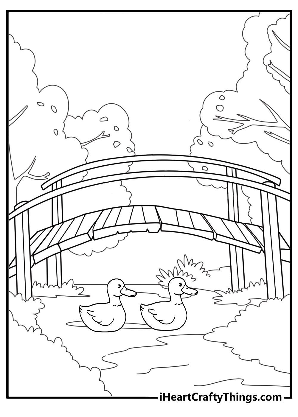 duck coloring pages easy outline duck floating under a small bridge for kids printable