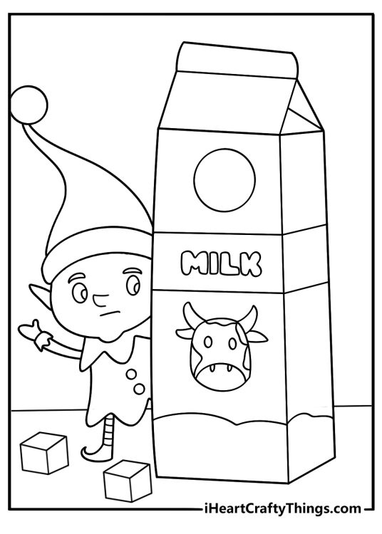 elf on the shelf printable pdf with elf hiding in the fridge next to milk easy coloring sheet