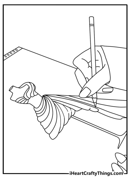 fashion designer sketching gown in sketchbook coloring page for adults