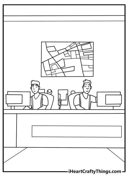 fire department dispatcher room coloring page printable pdf radios screens and big wall map for operations download