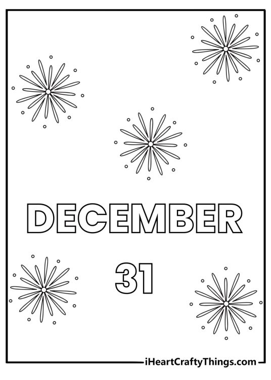 fireworks light up the sky above december 31 in this celebration coloring sheet