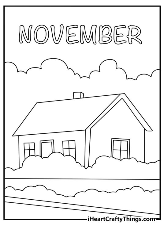 foggy morning covers a quiet neighborhood in this novembercoloring page