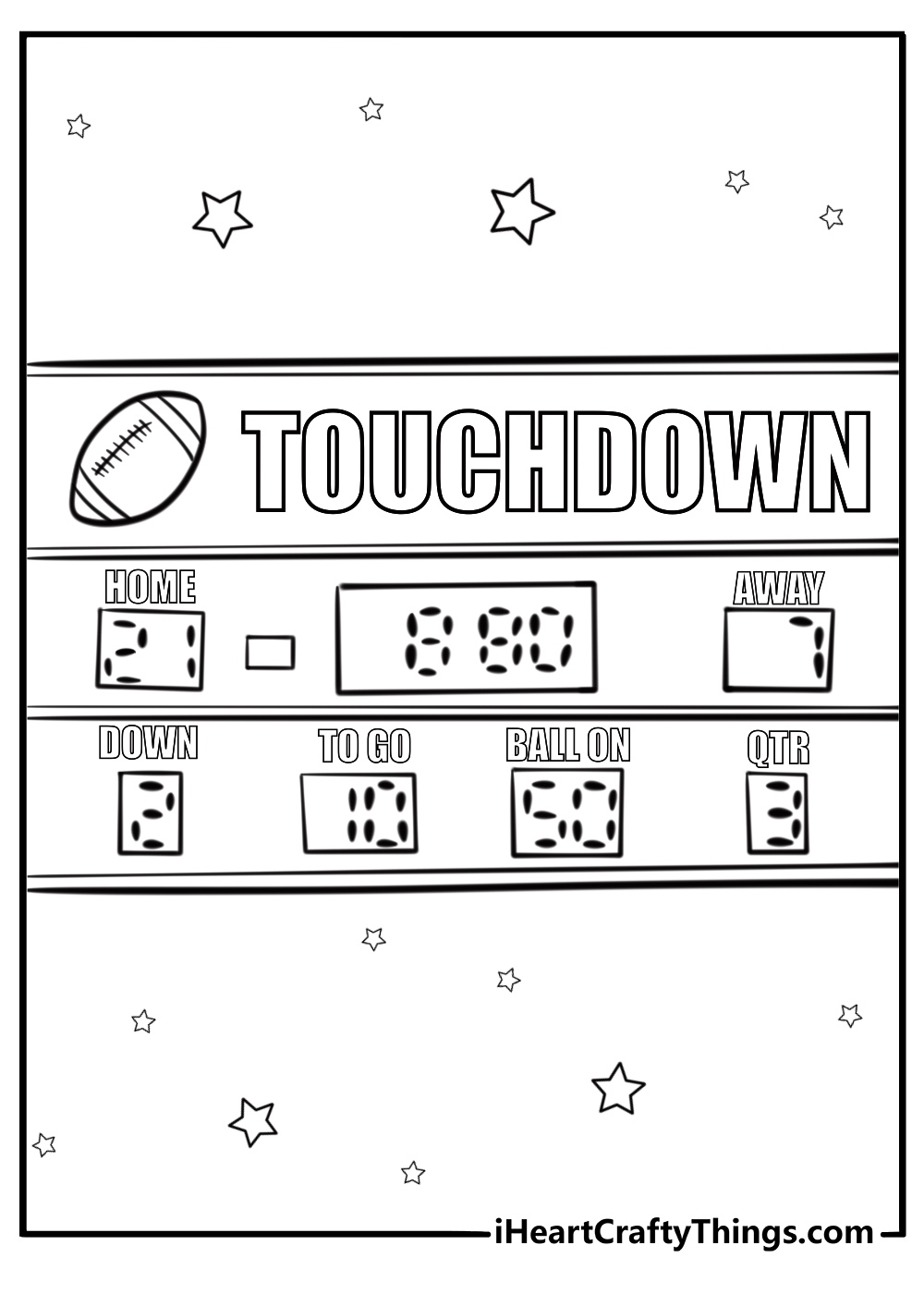 Football and scoreboard free printable coloring page