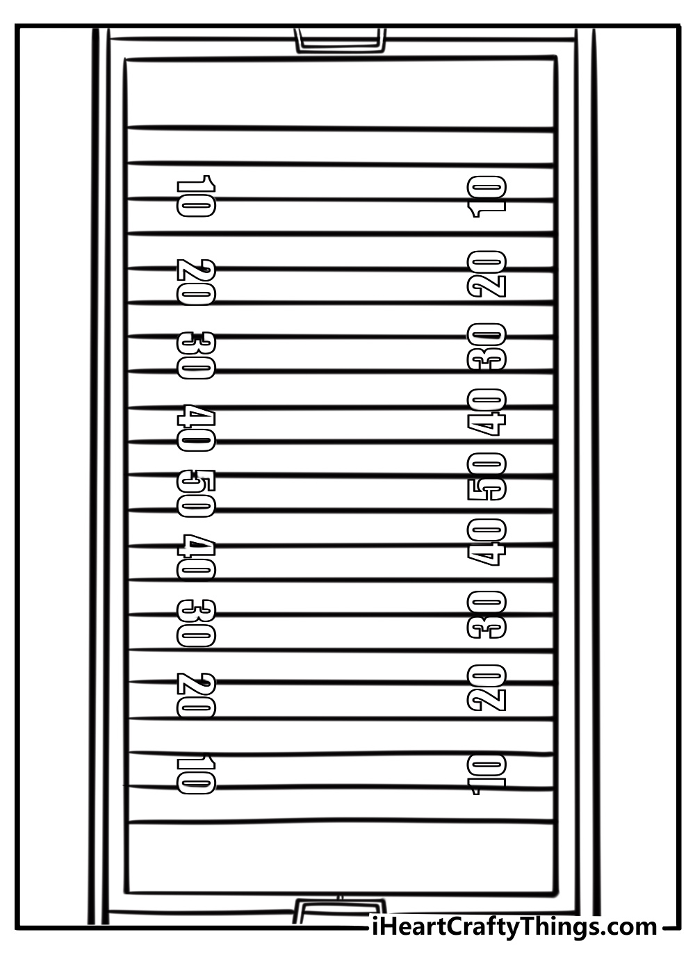 Football field with end zones and yard lines coloring page