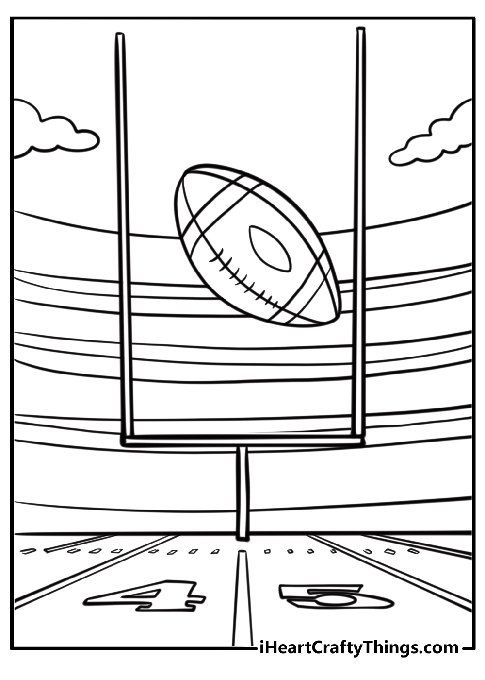 Football field with goalposts coloring page