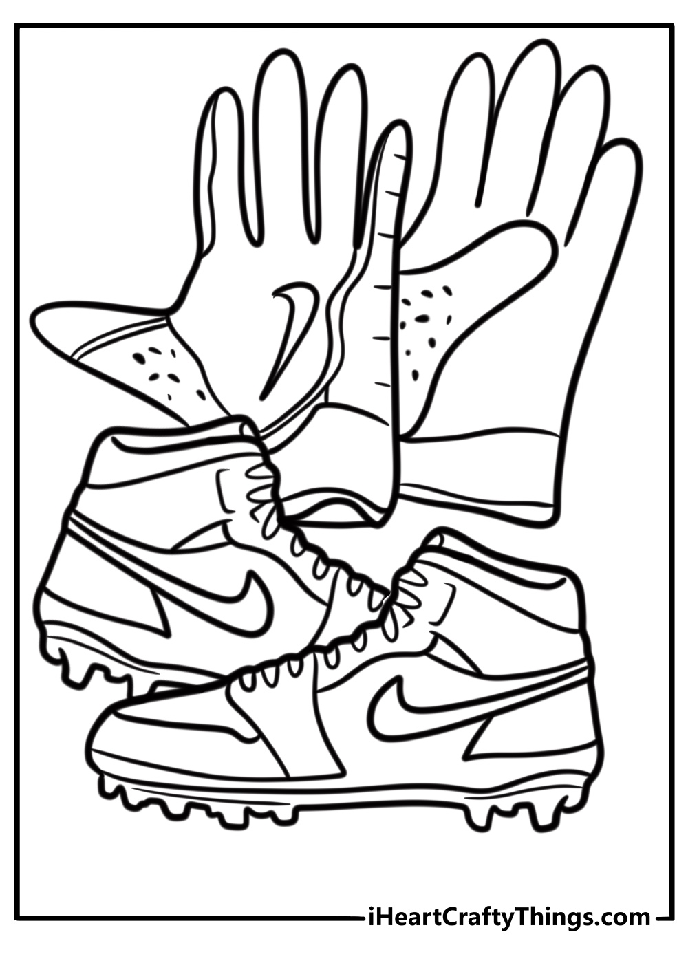 Football gloves and cleats free printable coloring page