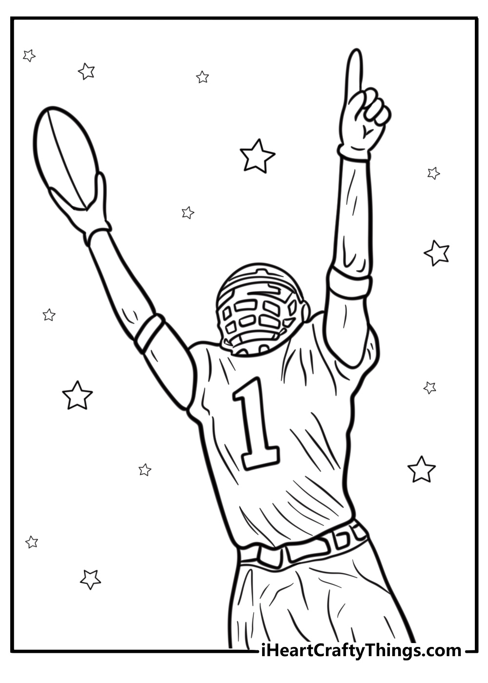 Football player celebrating a touchdown fun coloring sheet