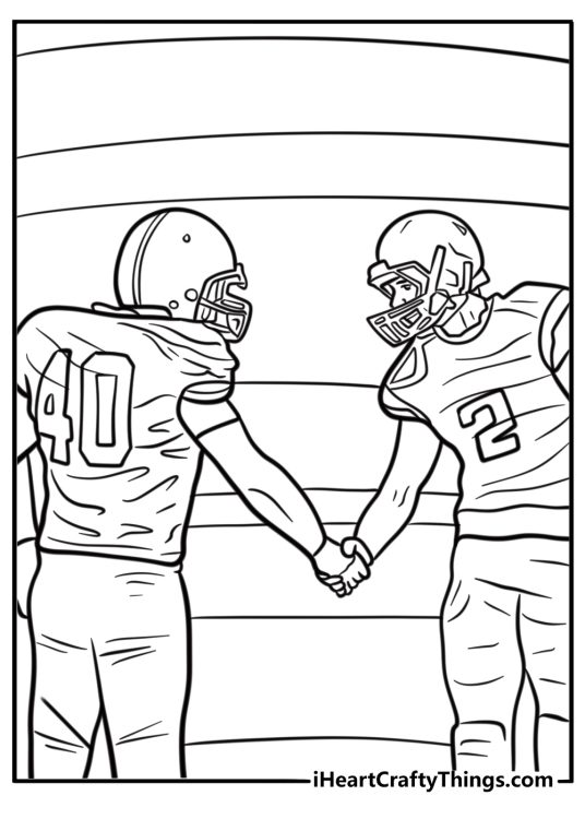 Football players shaking hands after the game coloring page
