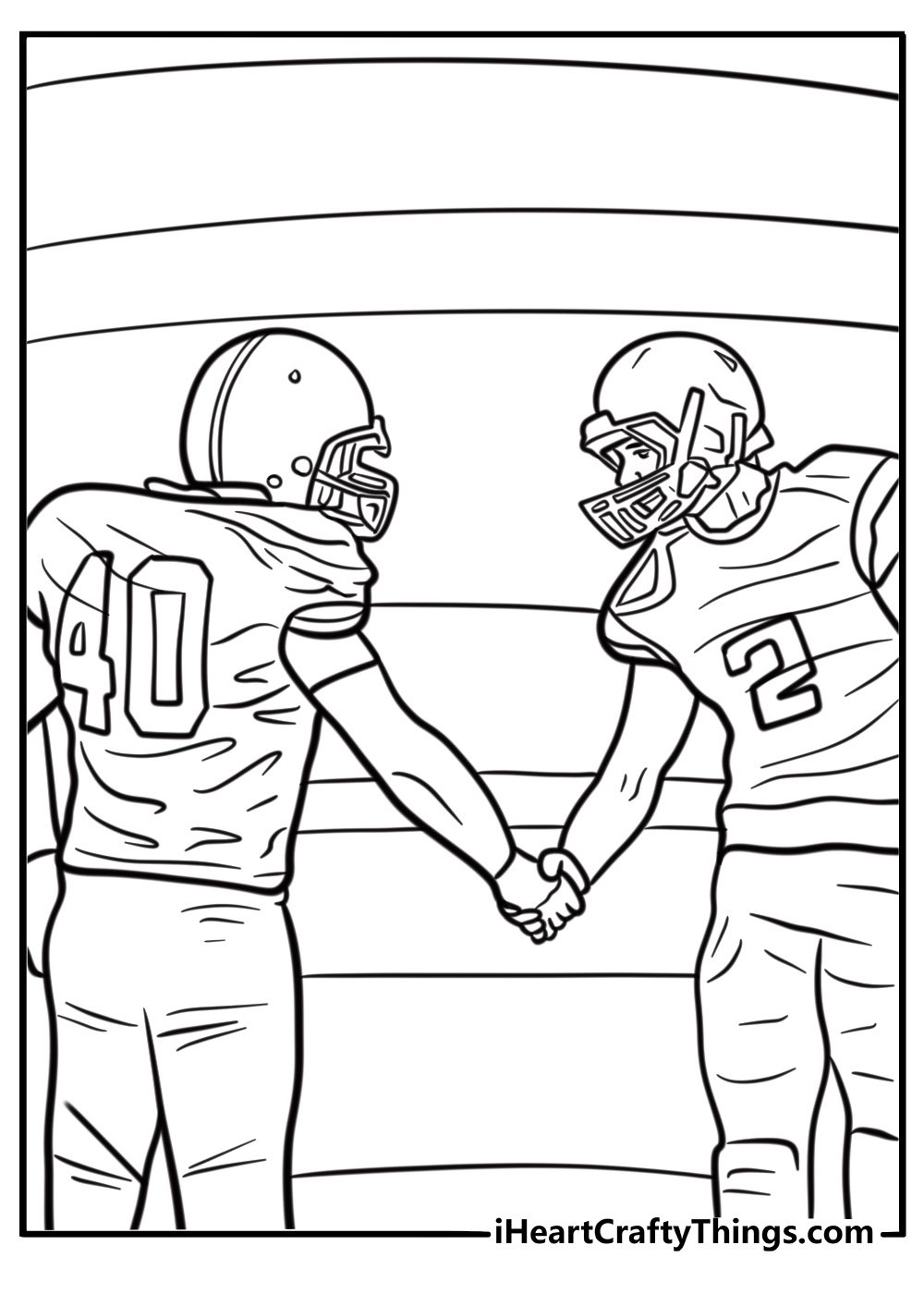 Football players shaking hands after the game coloring page