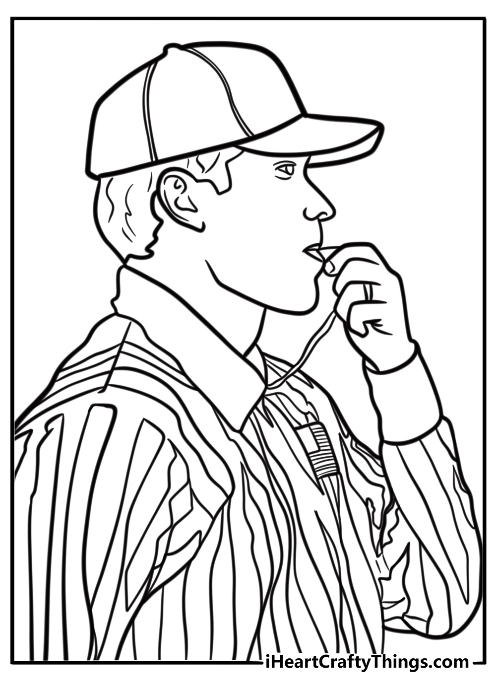 Football referee blowing a whistle free printable coloring page