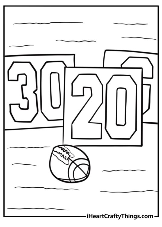 Football with yard line markers printable coloring page