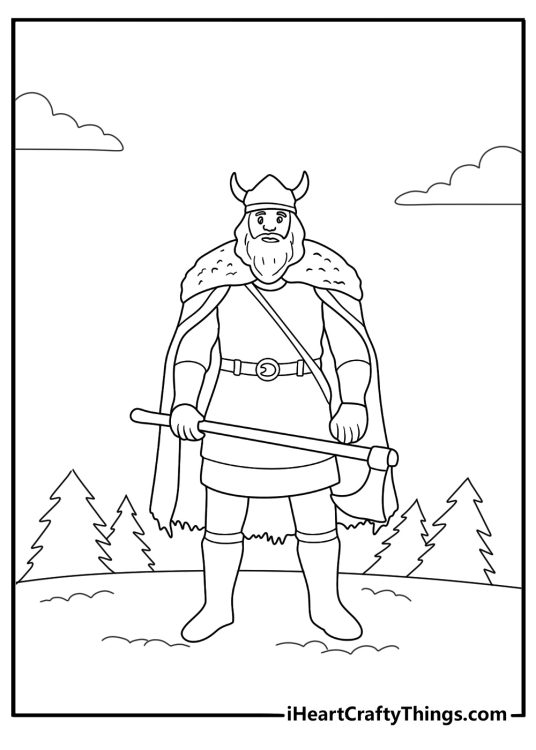 free coloring sheet knight winter scene cloak and fur