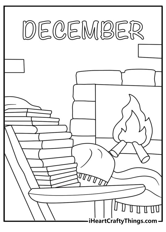 free printable featuring a stack of books beside a cozy december reading corner