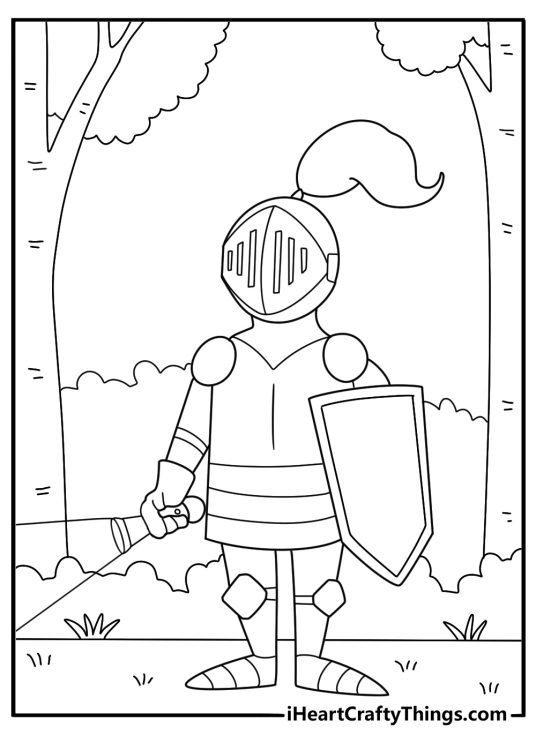 free printable knight exploring forest ruins with torch