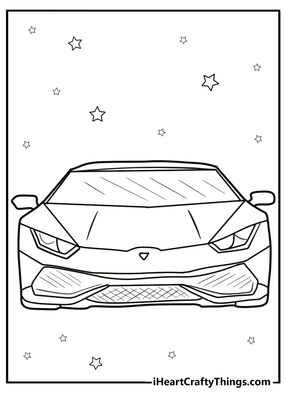 Front view of lamborghini sports car detailed coloring sheet