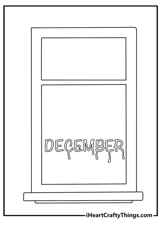 frost covers a window with the word december written across the glass