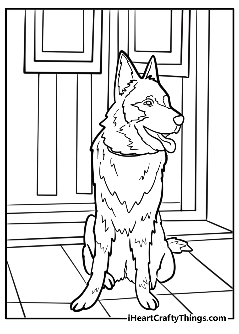 German shepherd guarding a house printable coloring page