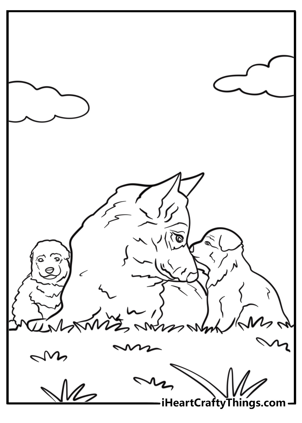 German shepherd mother with her puppies coloring sheet