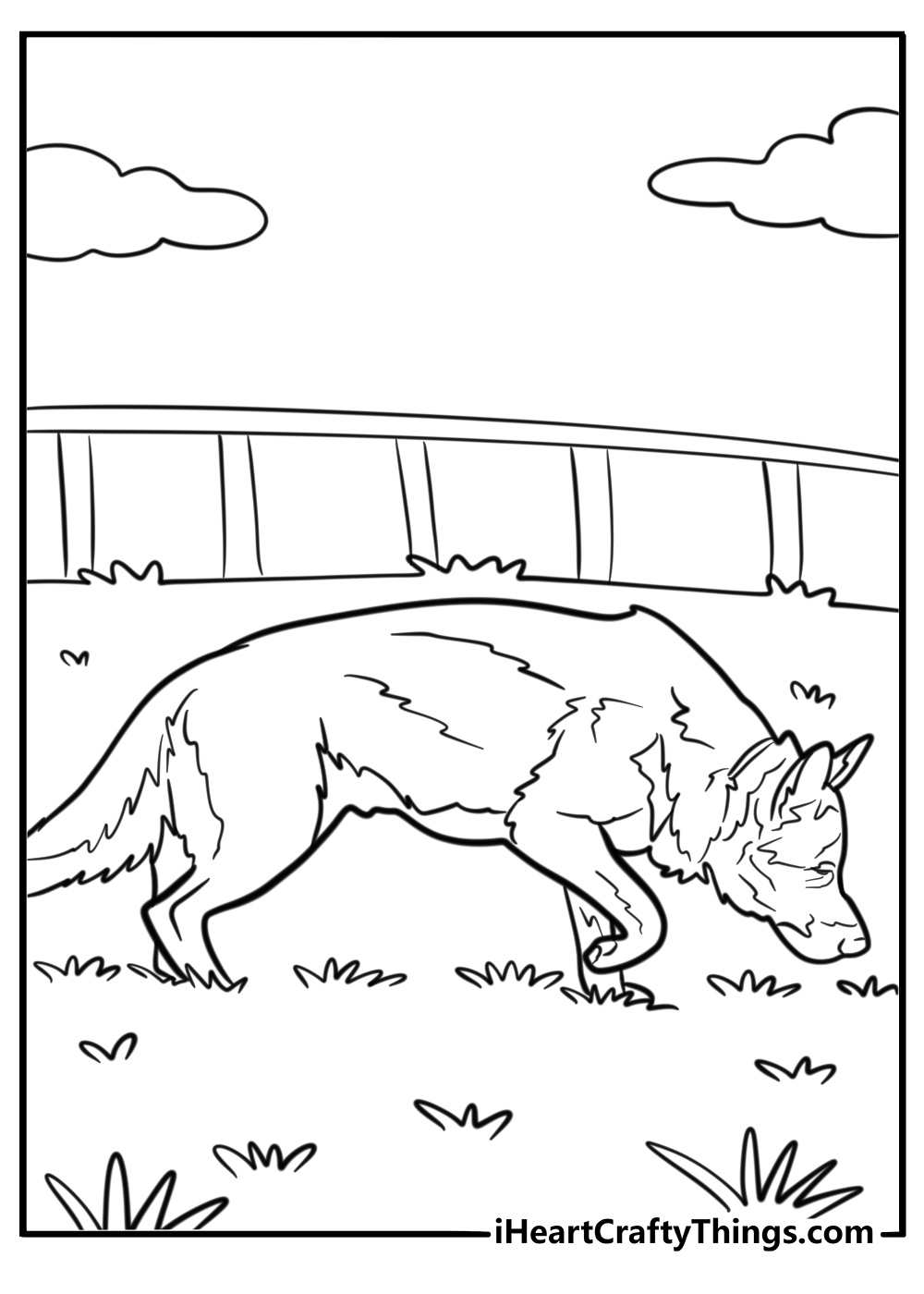 German shepherd sniffing the ground during training coloring sheet