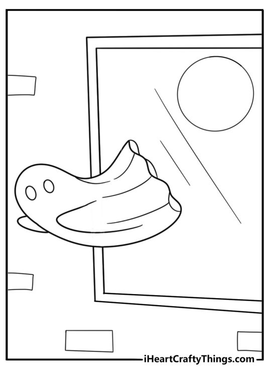 ghost drifting by a window with the moon