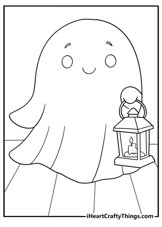 ghost holding a candle lantern in a quiet hallway