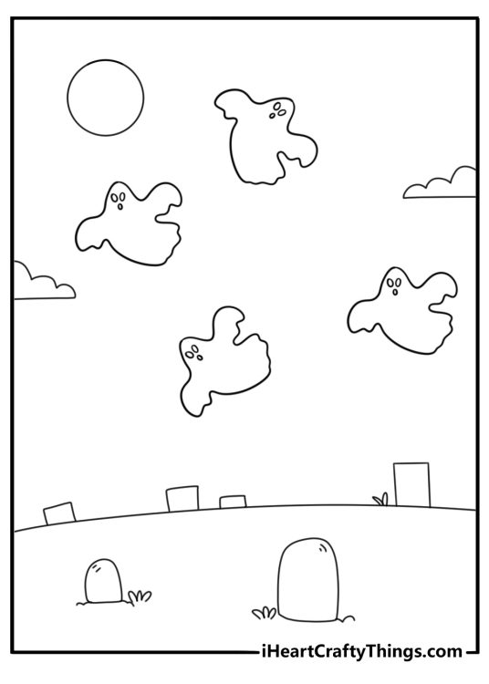 ghost near an old gravestone with ivy coloring sheet